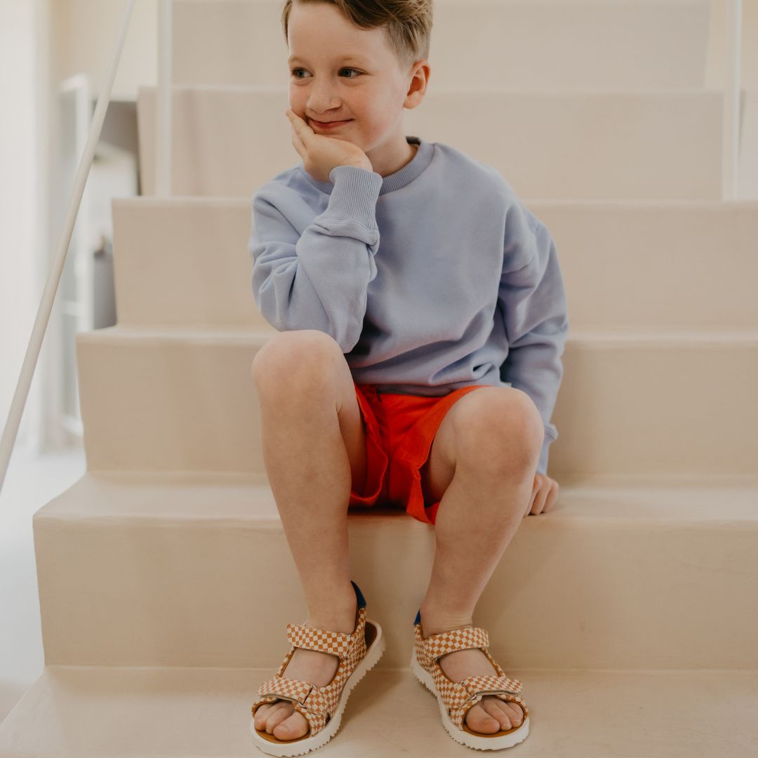 sandaal velcro - bruin met blauwe details