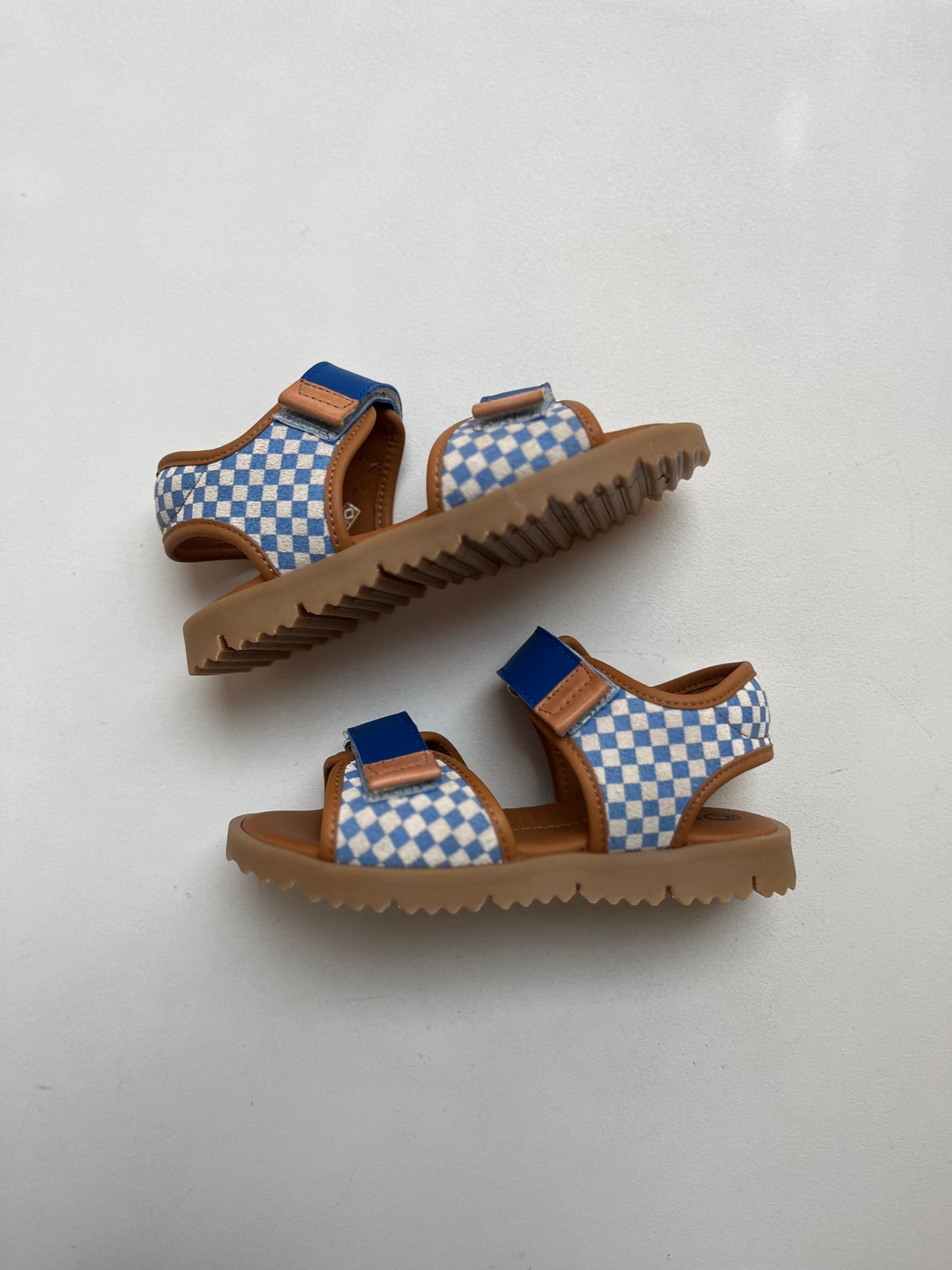 sandaal velcro - ruitjes blauw