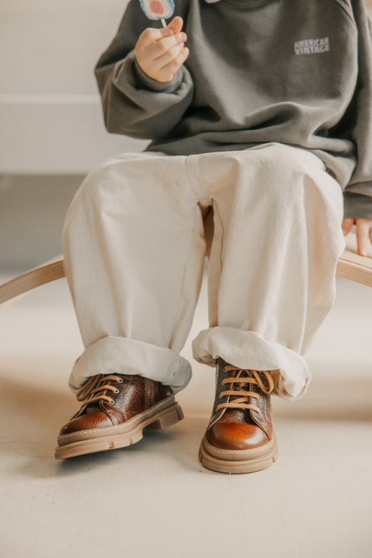 Angulus lace-up zip boots cognac