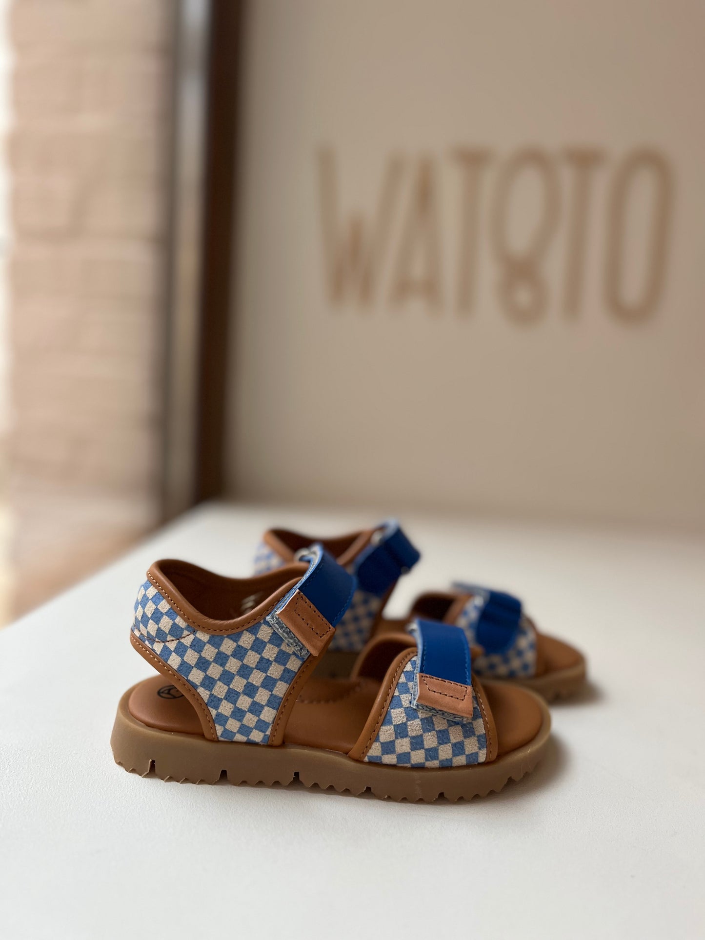 sandaal velcro - ruitjes blauw