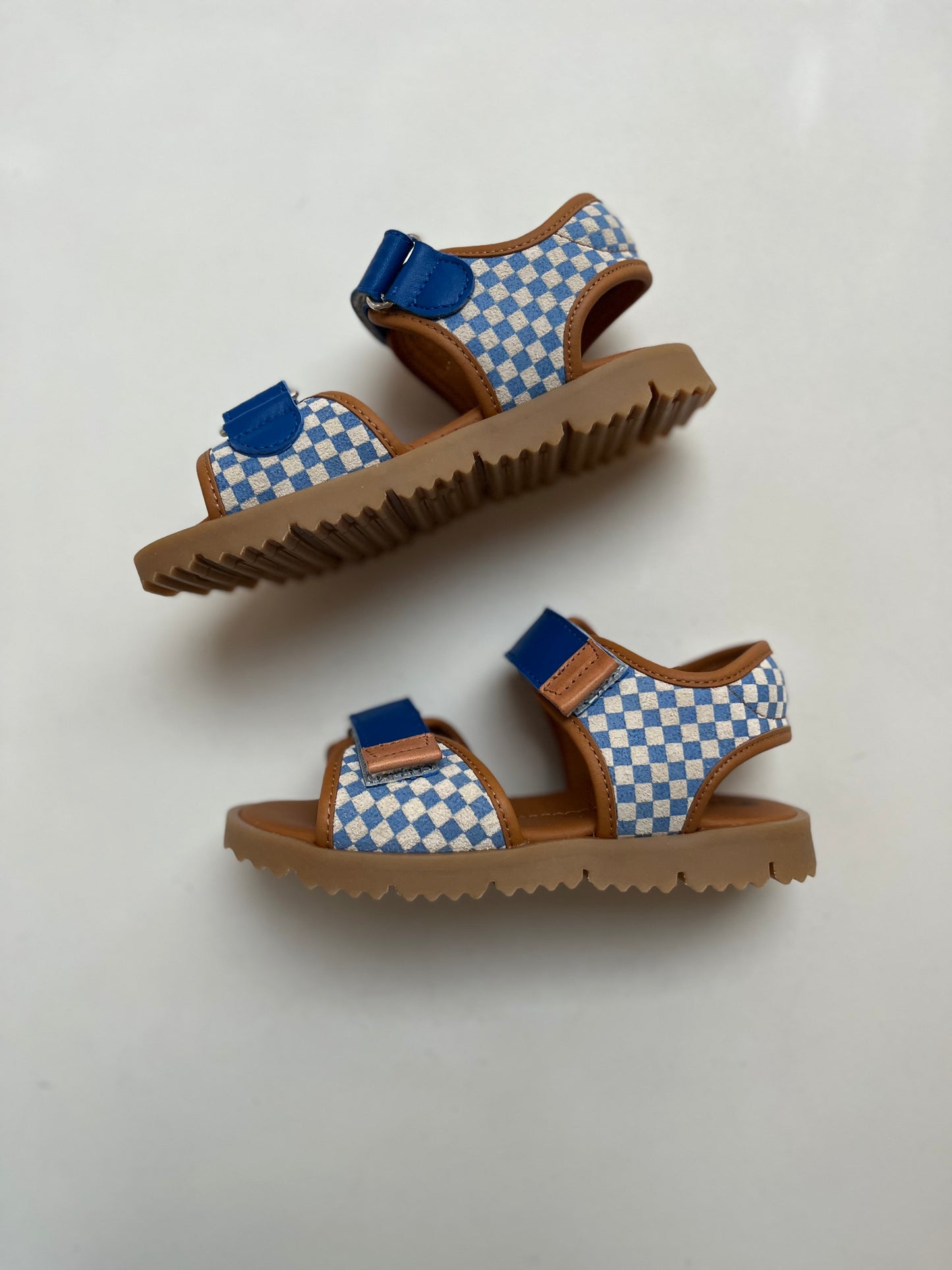 sandaal velcro - ruitjes blauw