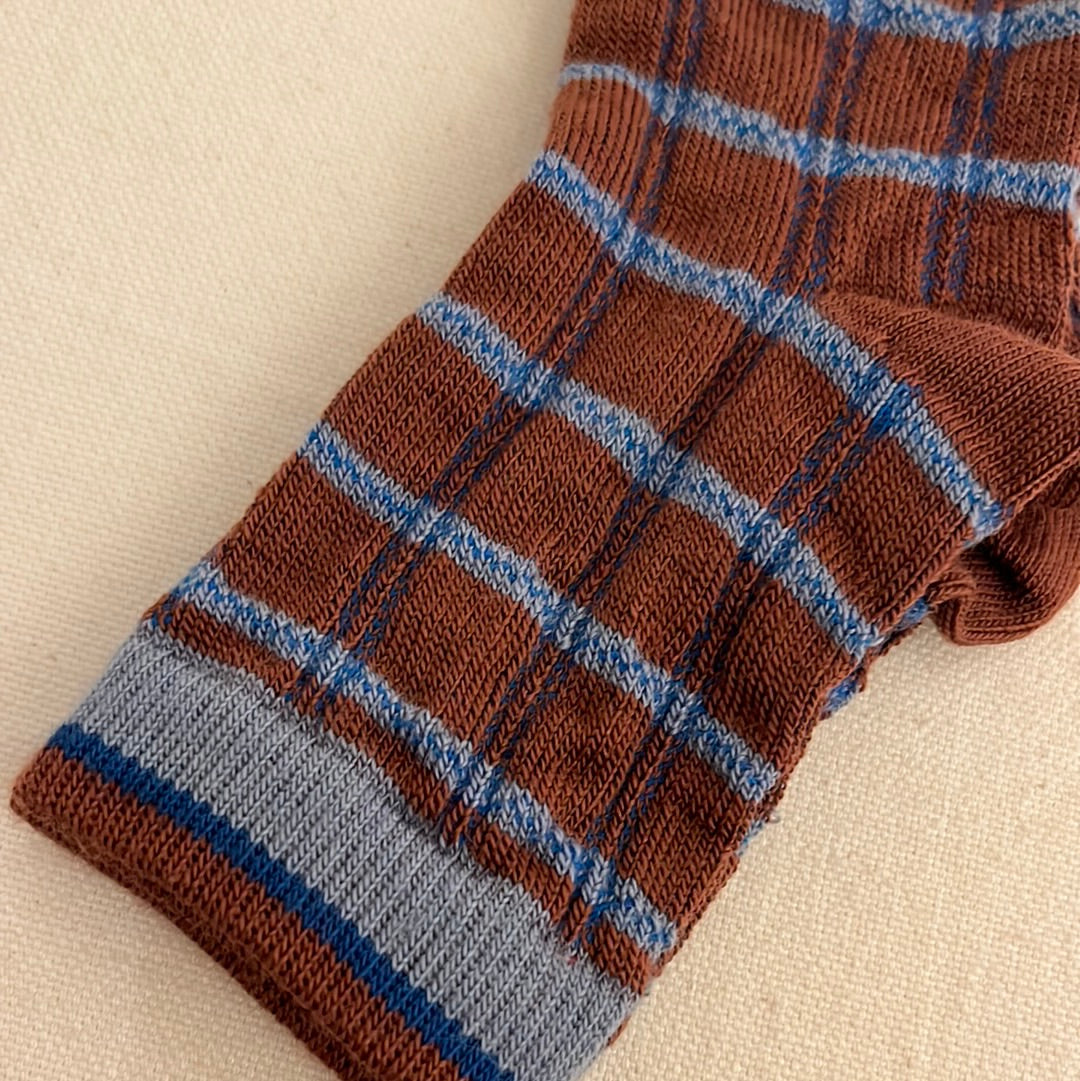 kous bordeaux geruit blauw - merino wol - 10-79241-37