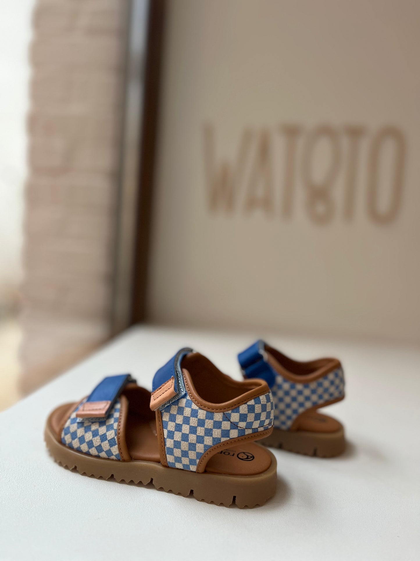sandaal velcro - ruitjes blauw