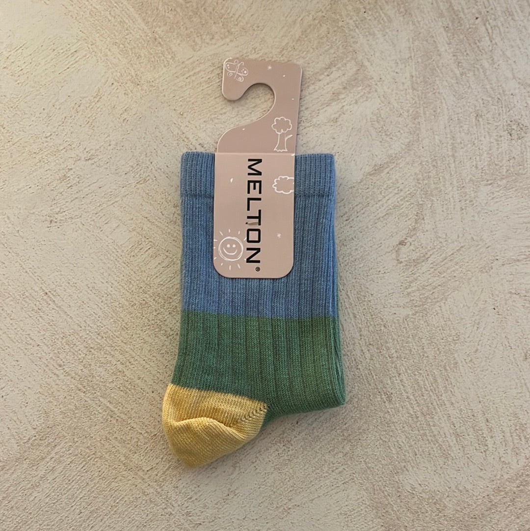 melton kous strepen blauw/groen/geel - 3027