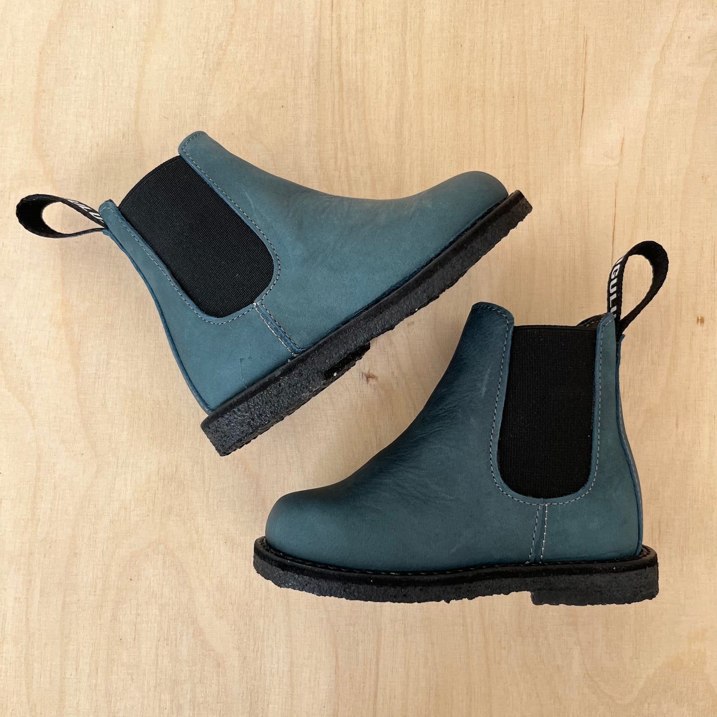 stapbottine - gevet leder - teal - zwarte zool