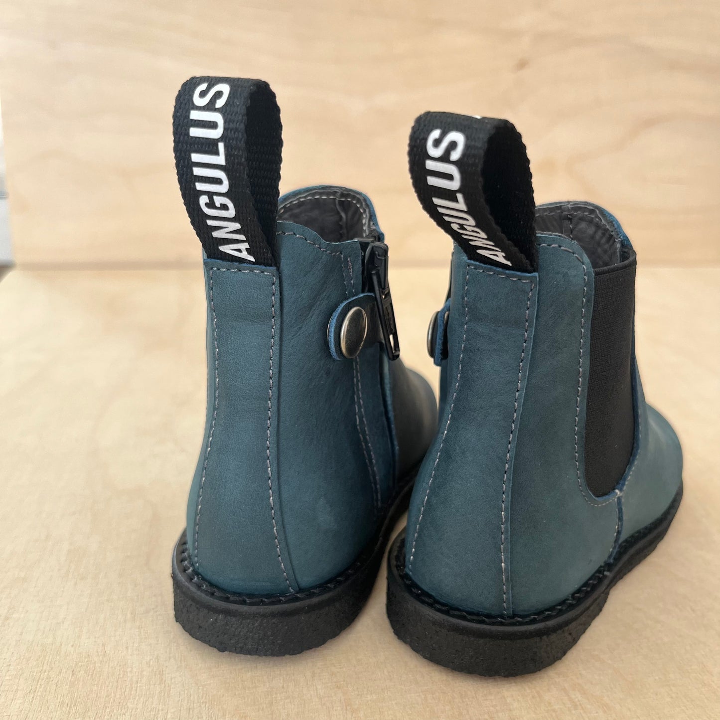 stapbottine - gevet leder - teal - zwarte zool