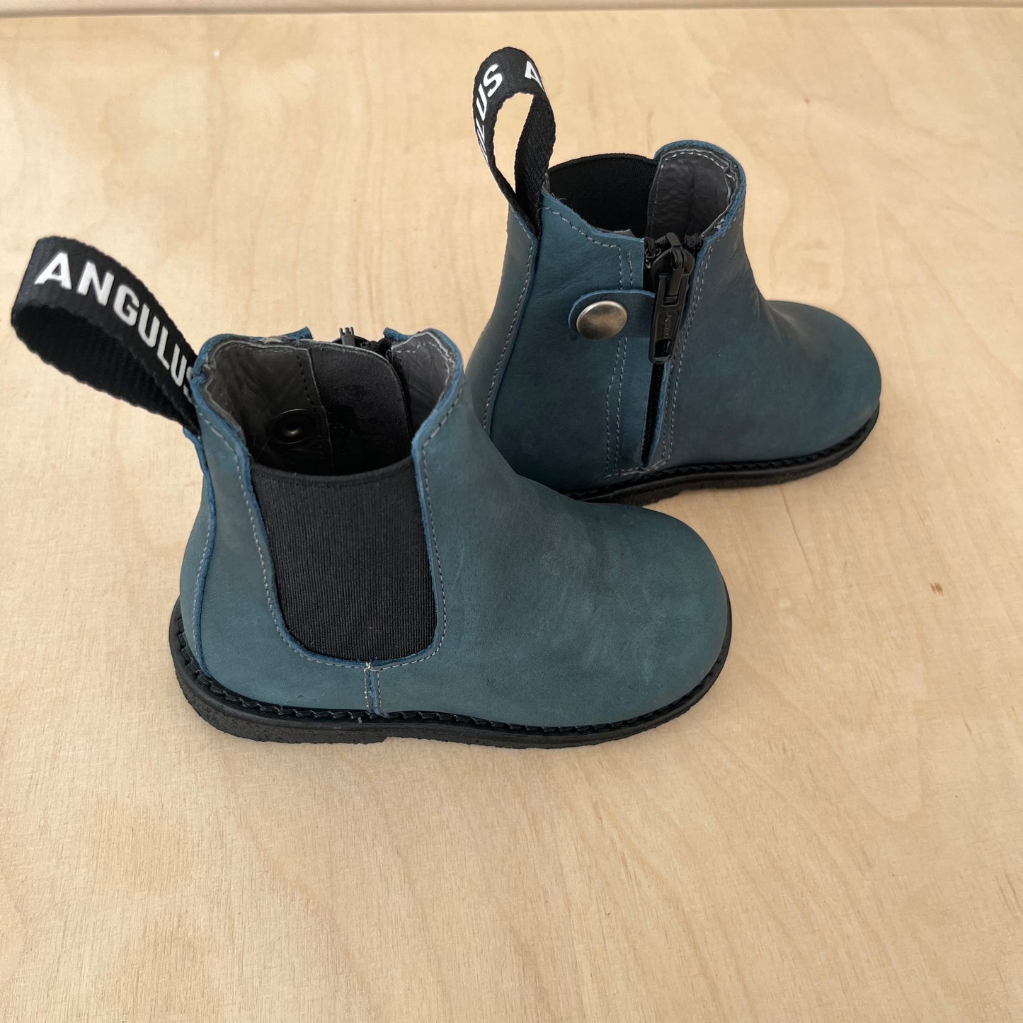 stapbottine - gevet leder - teal - zwarte zool