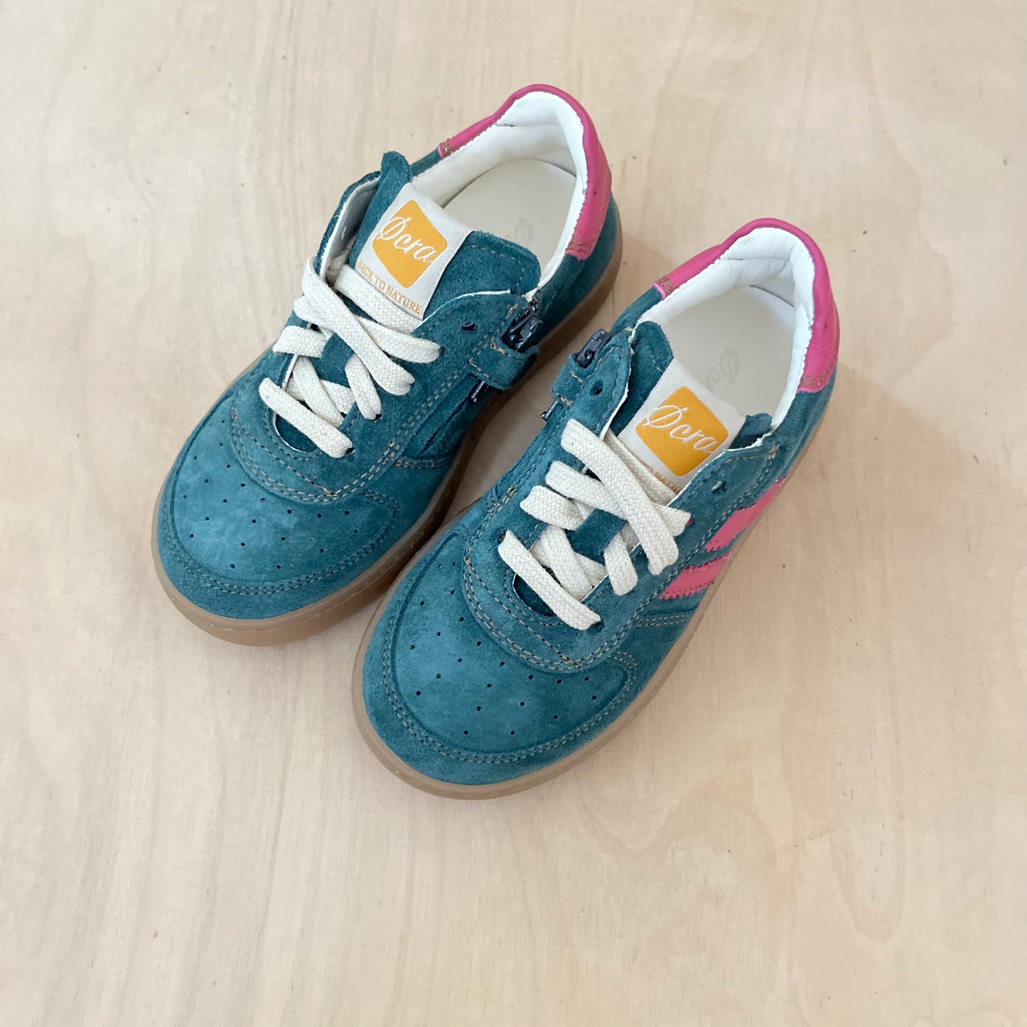harry sneaker - zeegroen, paarse strepen - kids
