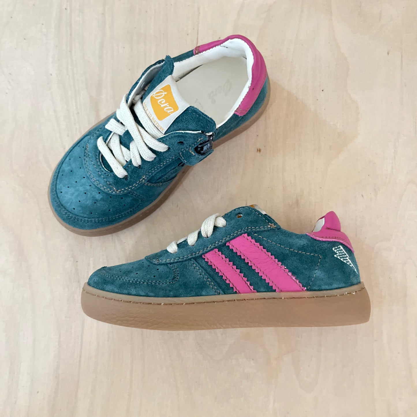 harry sneaker - zeegroen, paarse strepen - kids