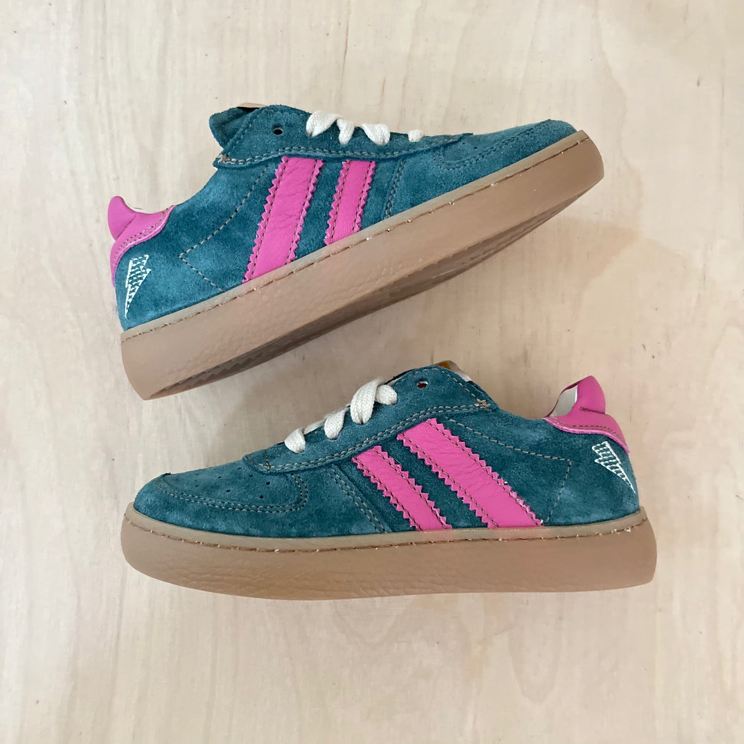 harry sneaker - zeegroen, paarse strepen - kids