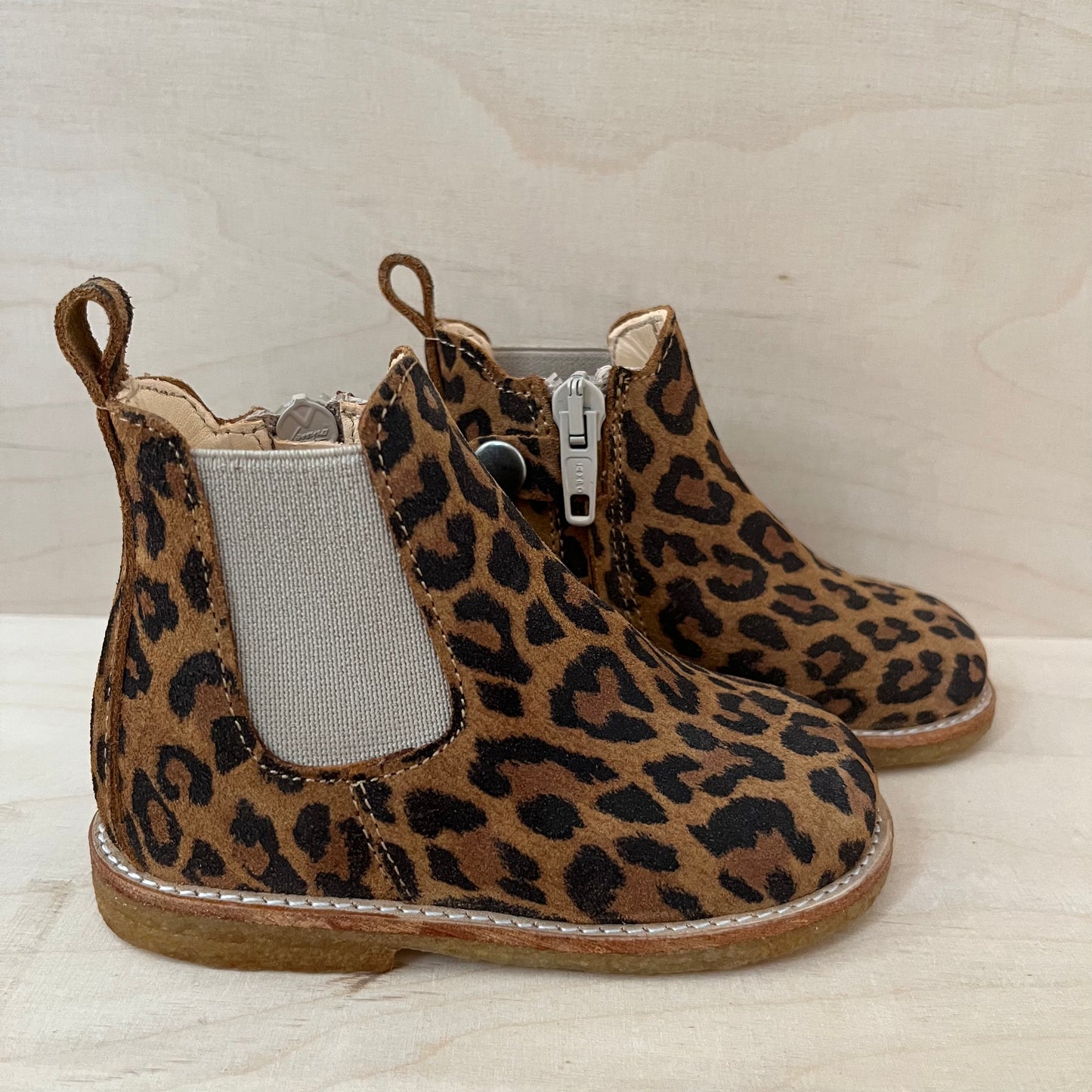 stapbottine - suede leder - beige leopard