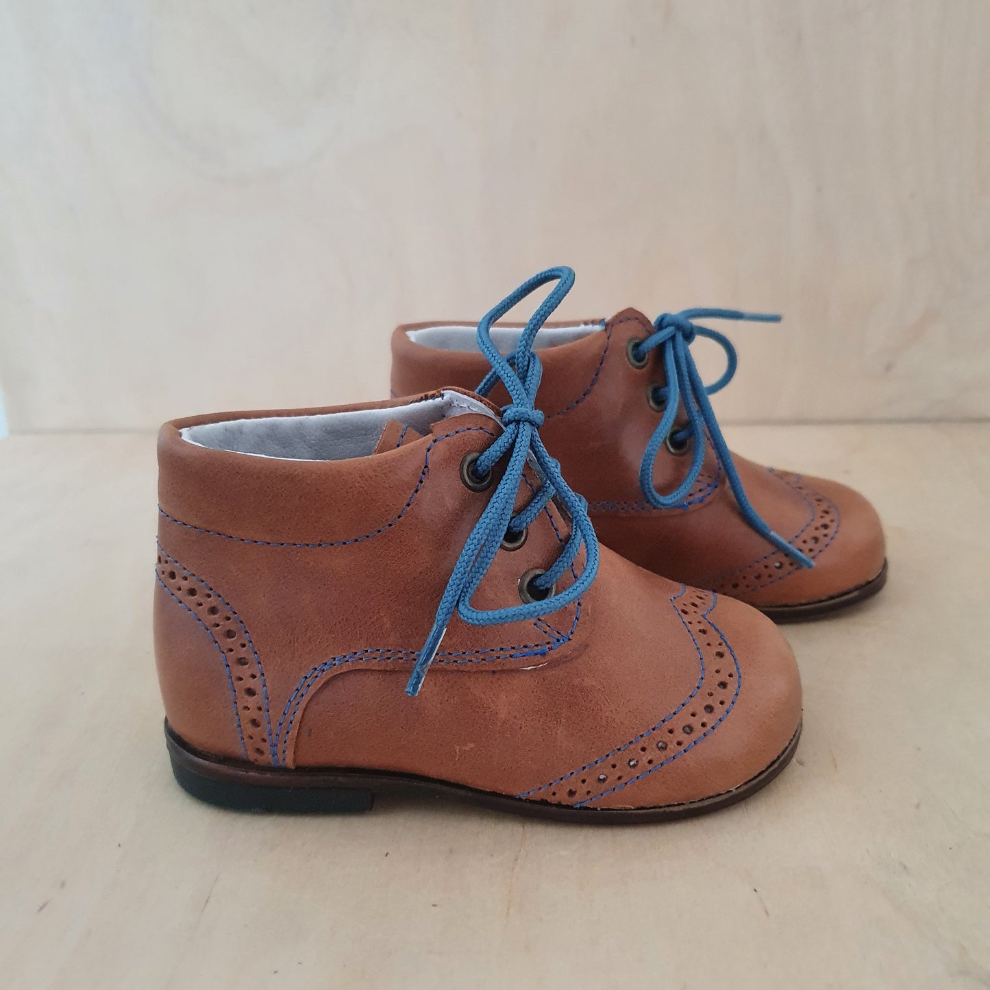 stapschoen - cognac/blauw