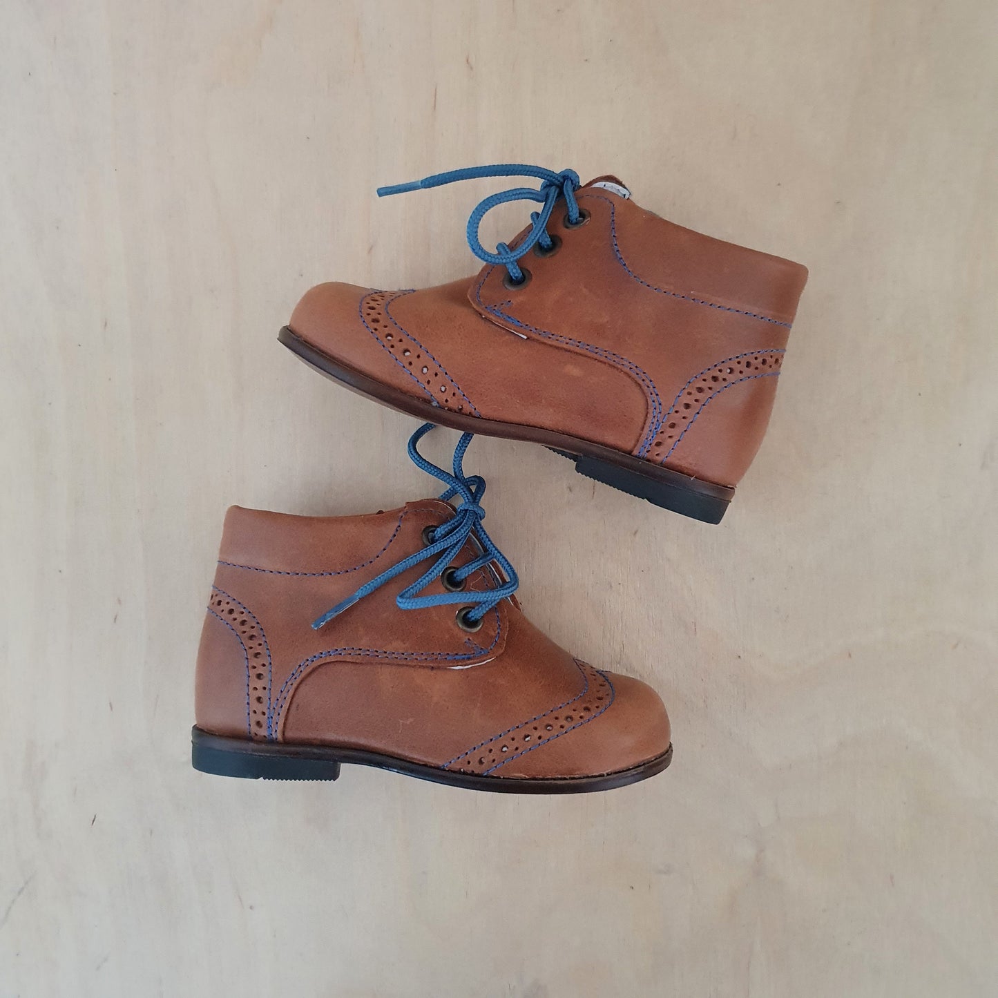 stapschoen - cognac/blauw