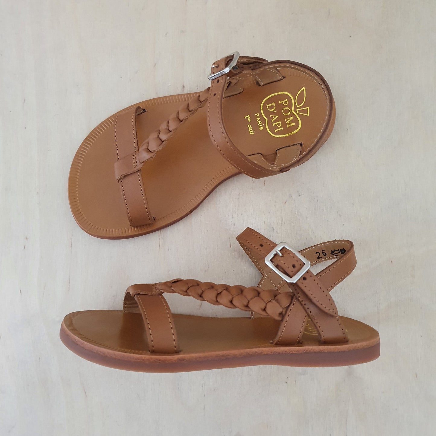 POM D'API - sandaal plagette antik - vlecht camel