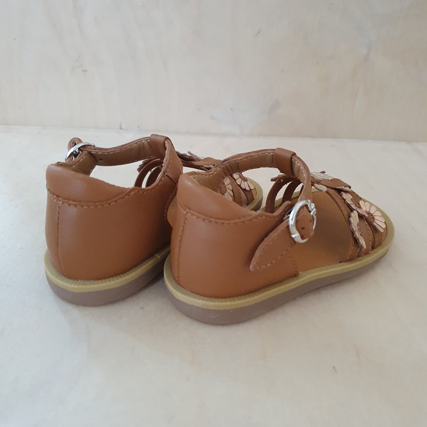 POM D'API - stapsandaal - poppy daisy camel / multi rosé