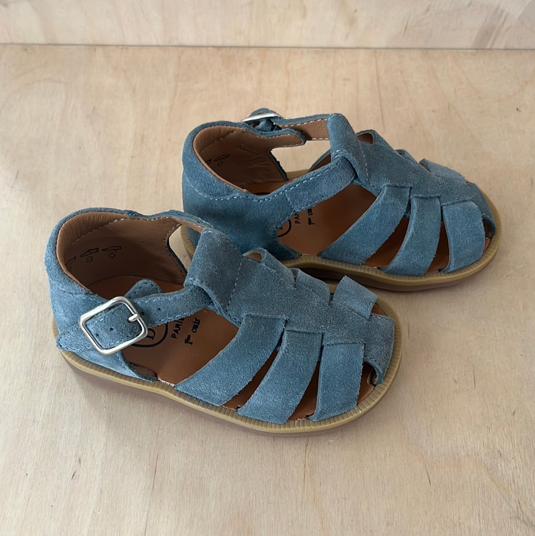 stapsandaal - poppy daddy - velours mineral blue