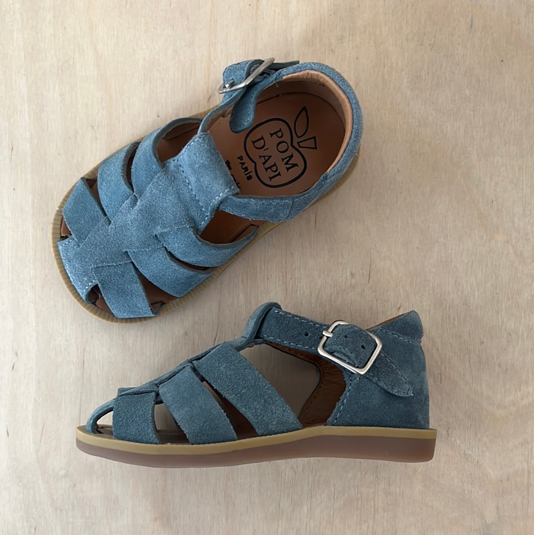 stapsandaal - poppy daddy - velours mineral blue