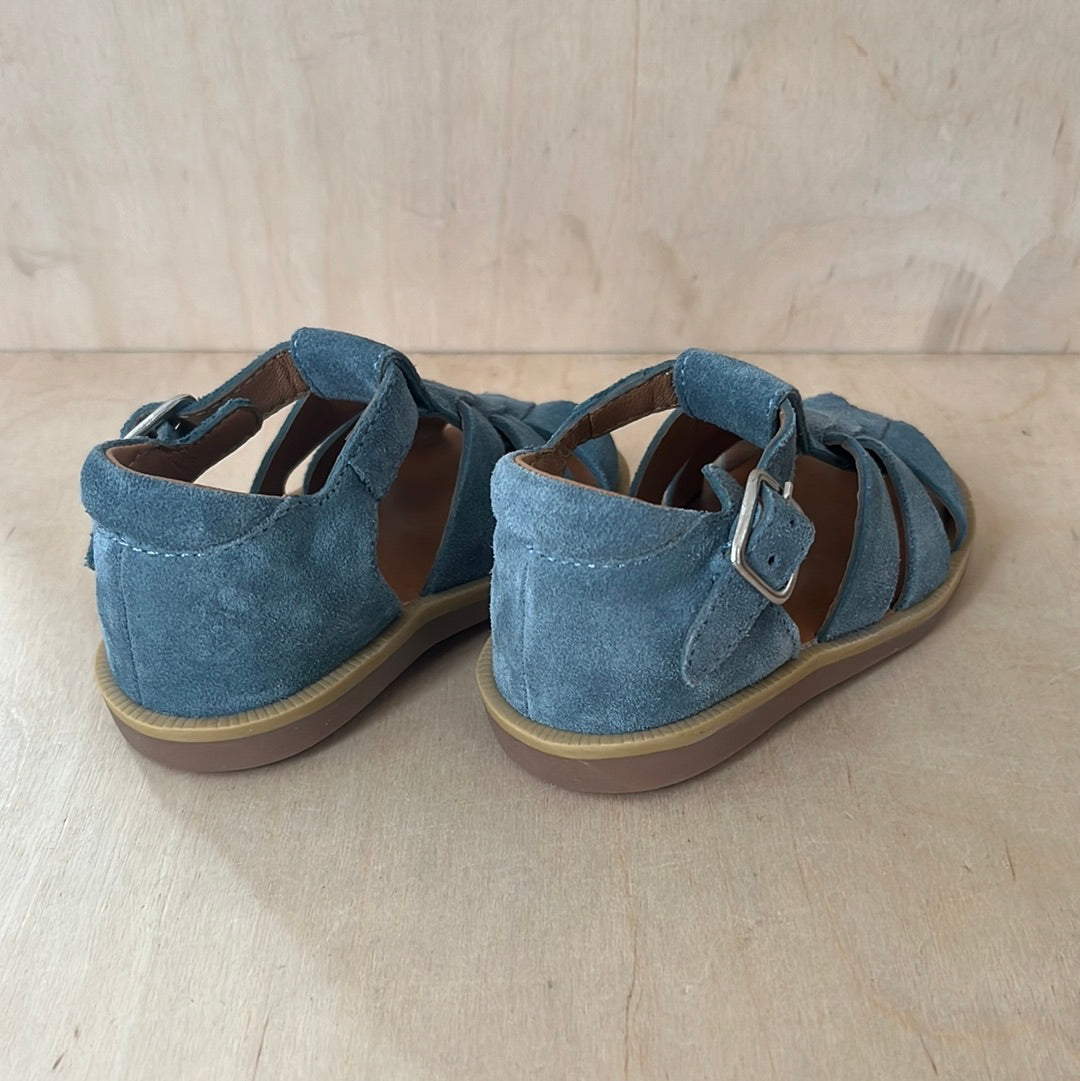 stapsandaal - poppy daddy - velours mineral blue