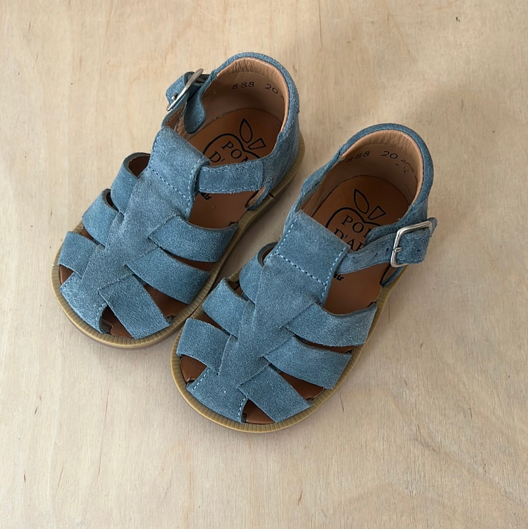 stapsandaal - poppy daddy - velours mineral blue