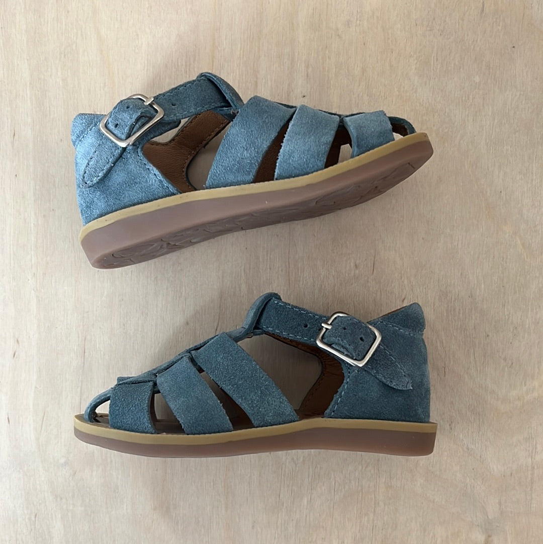 stapsandaal - poppy daddy - velours mineral blue
