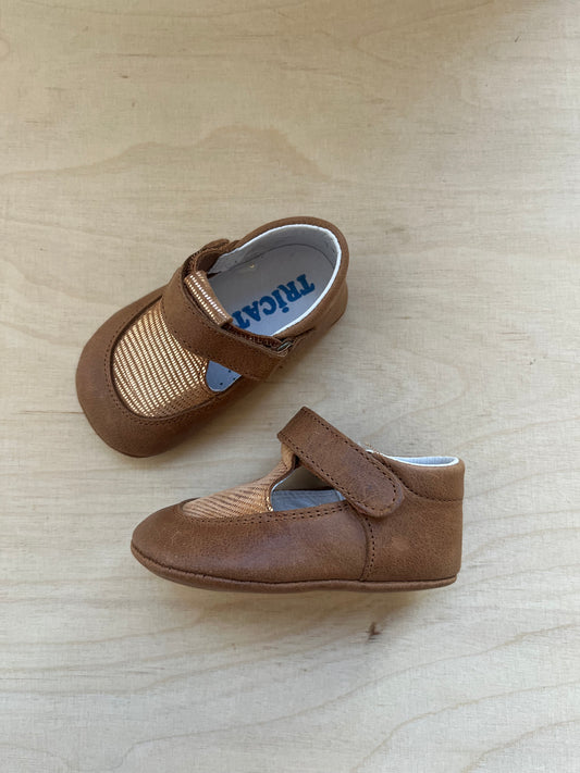 babyslofjes - velcro, cognac, shiny