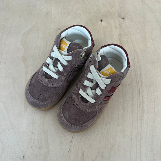 harry sneaker - taupe suede, bordeaux strepen - stapper