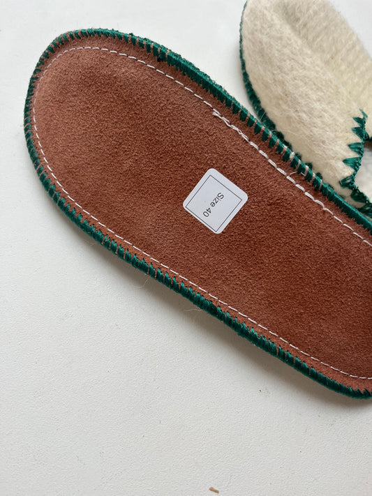 wollen pantoffel, groene bies