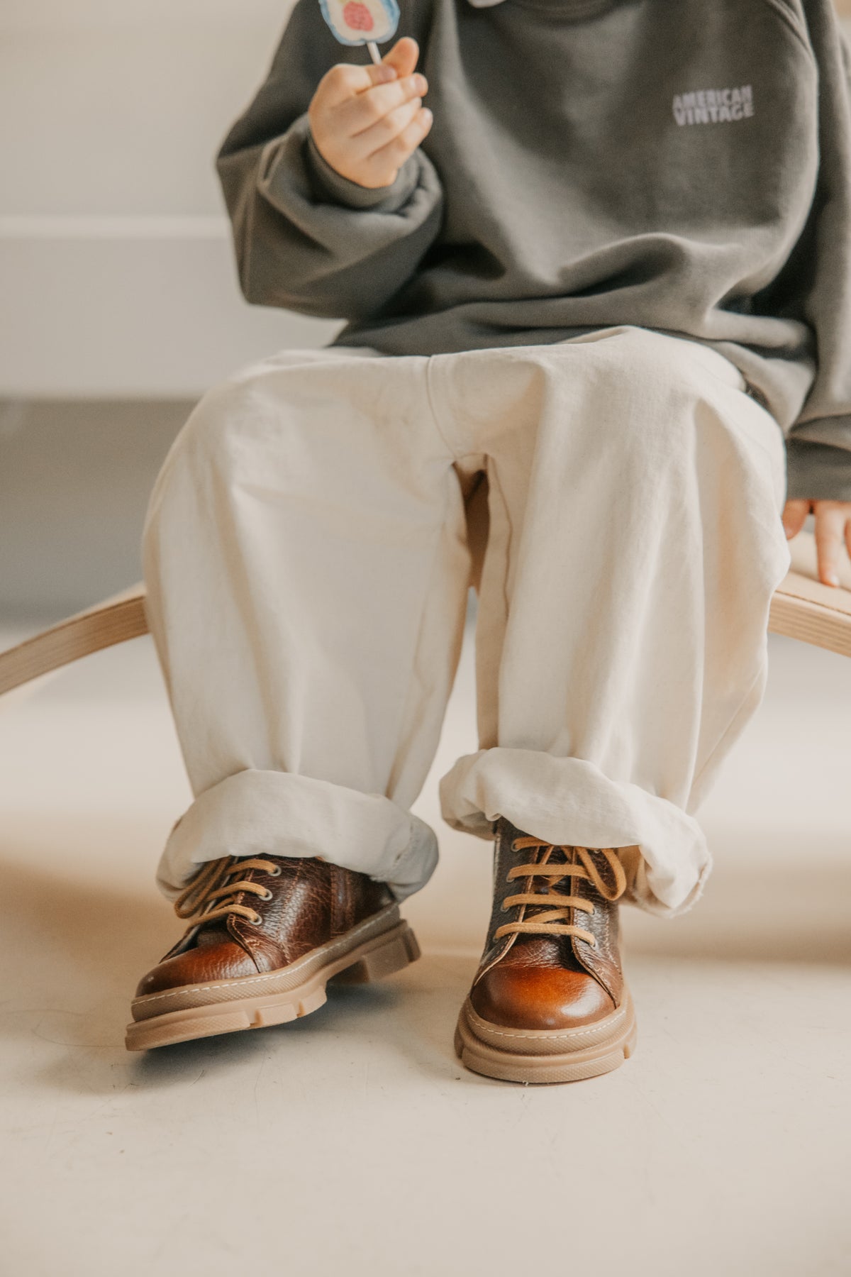 Angulus lace-up zip boots cognac