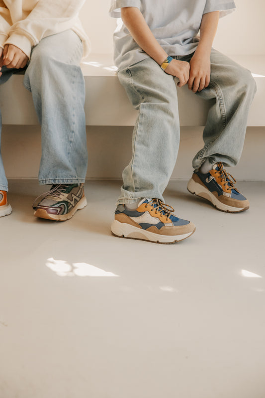 Ocra runner blauw beige