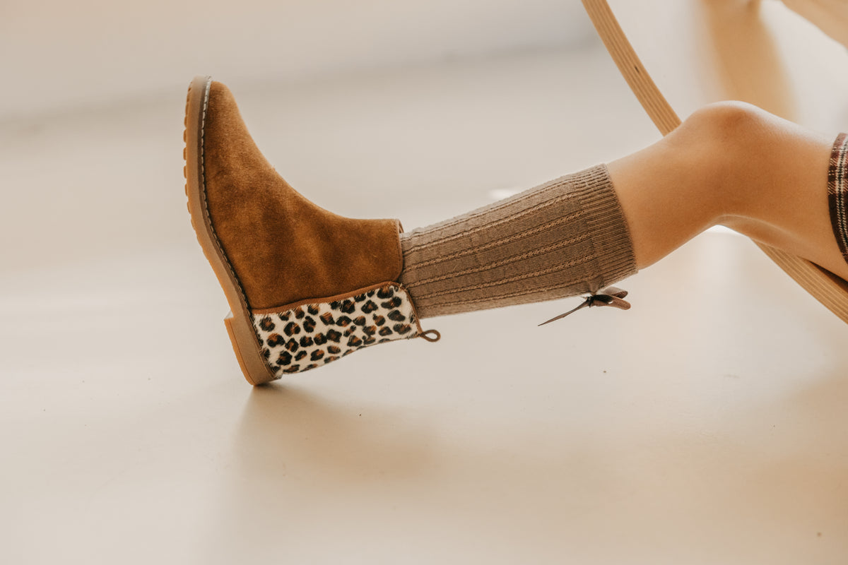 Pom d'api enkellaarsje velours pony - tabac leopard