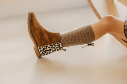 Pom d'api enkellaarsje velours pony - tabac leopard