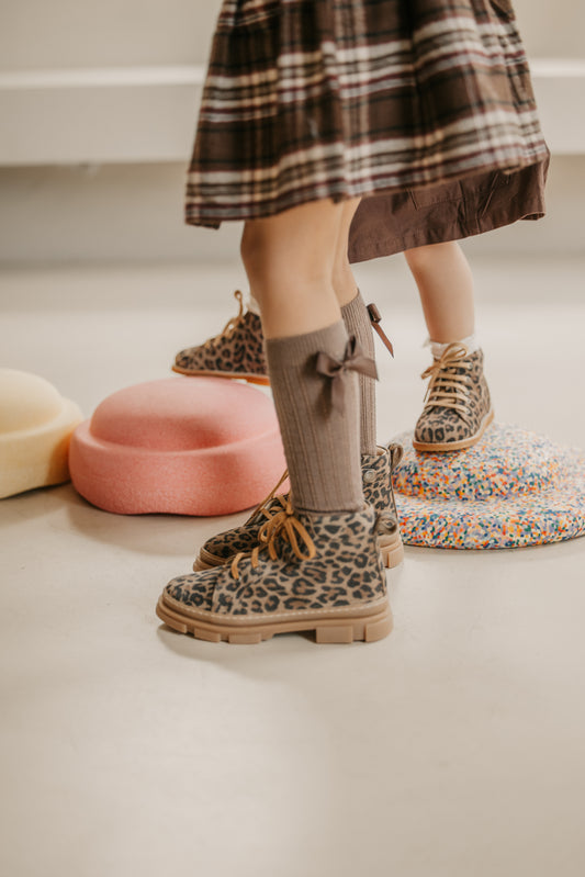 Angulus lace-up zip boots leopard