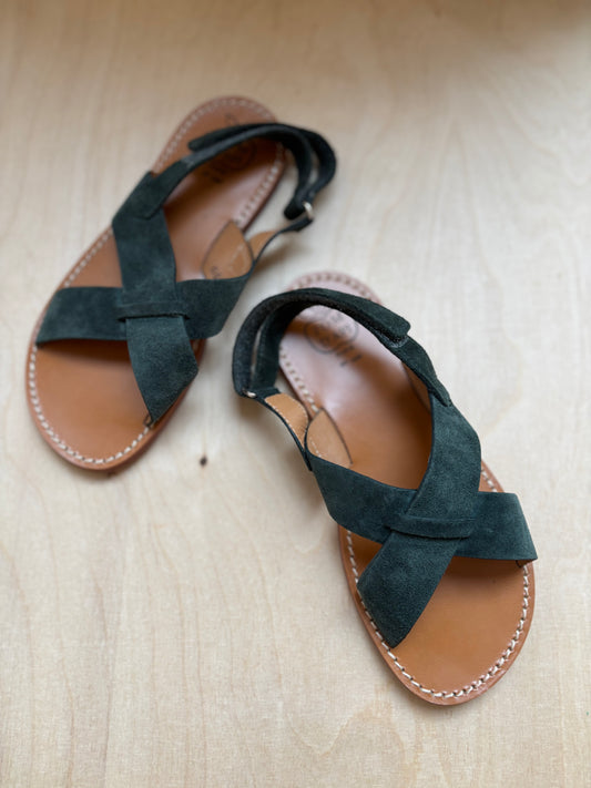 Pom d'api sandaal plage stitch cross velours groen