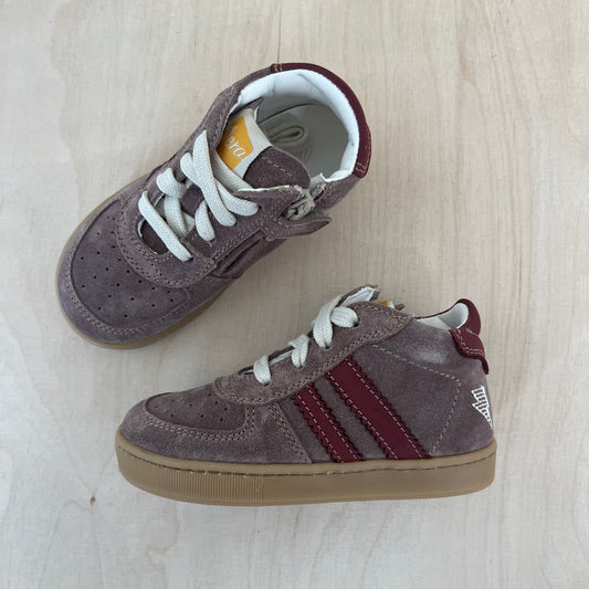 harry sneaker - taupe suede, bordeaux strepen - stapper