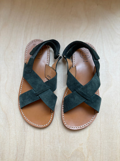 Pom d'api sandaal plage stitch cross velours groen