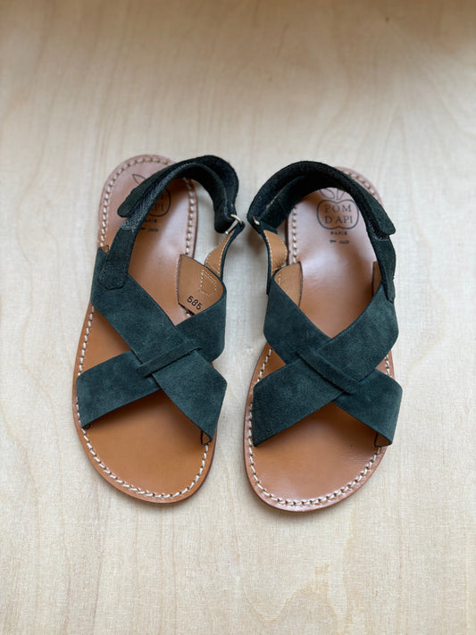 Pom d'api sandaal plage stitch cross velours groen