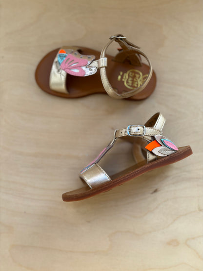 Pom d'api sandaal zilver roze papillon