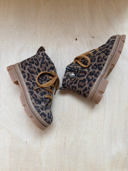 Angulus lace-up zip boots leopard