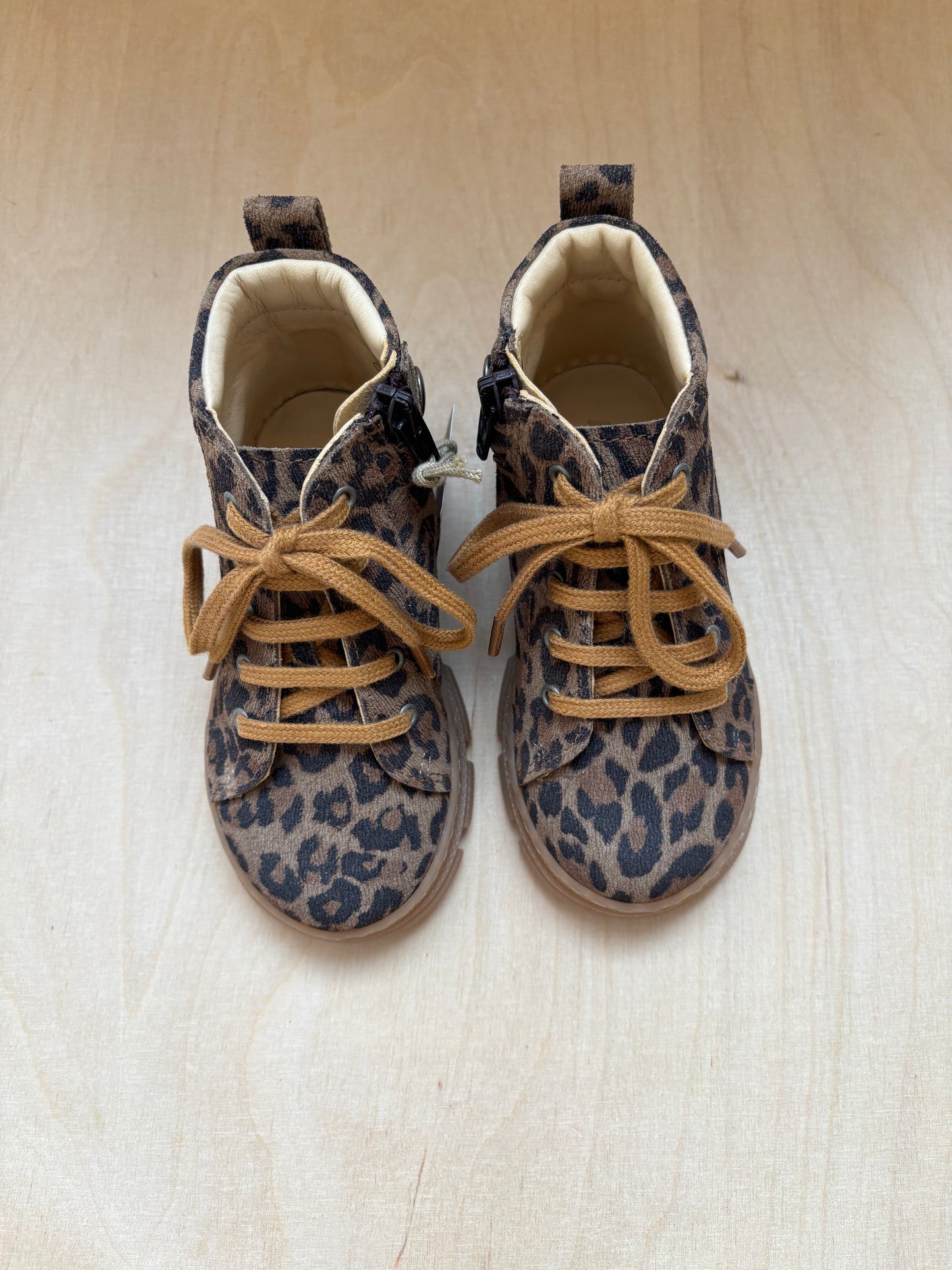 Angulus lace-up zip boots leopard
