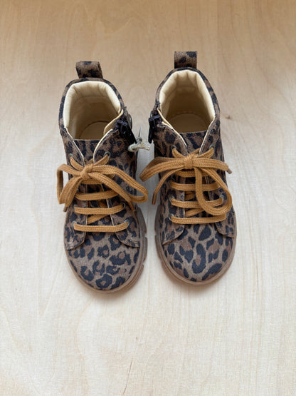 Angulus lace-up zip boots leopard