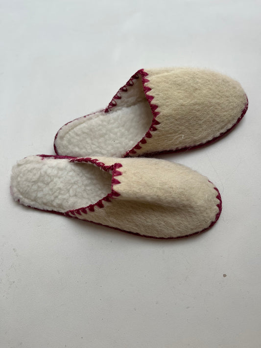 wollen pantoffel, rode bies