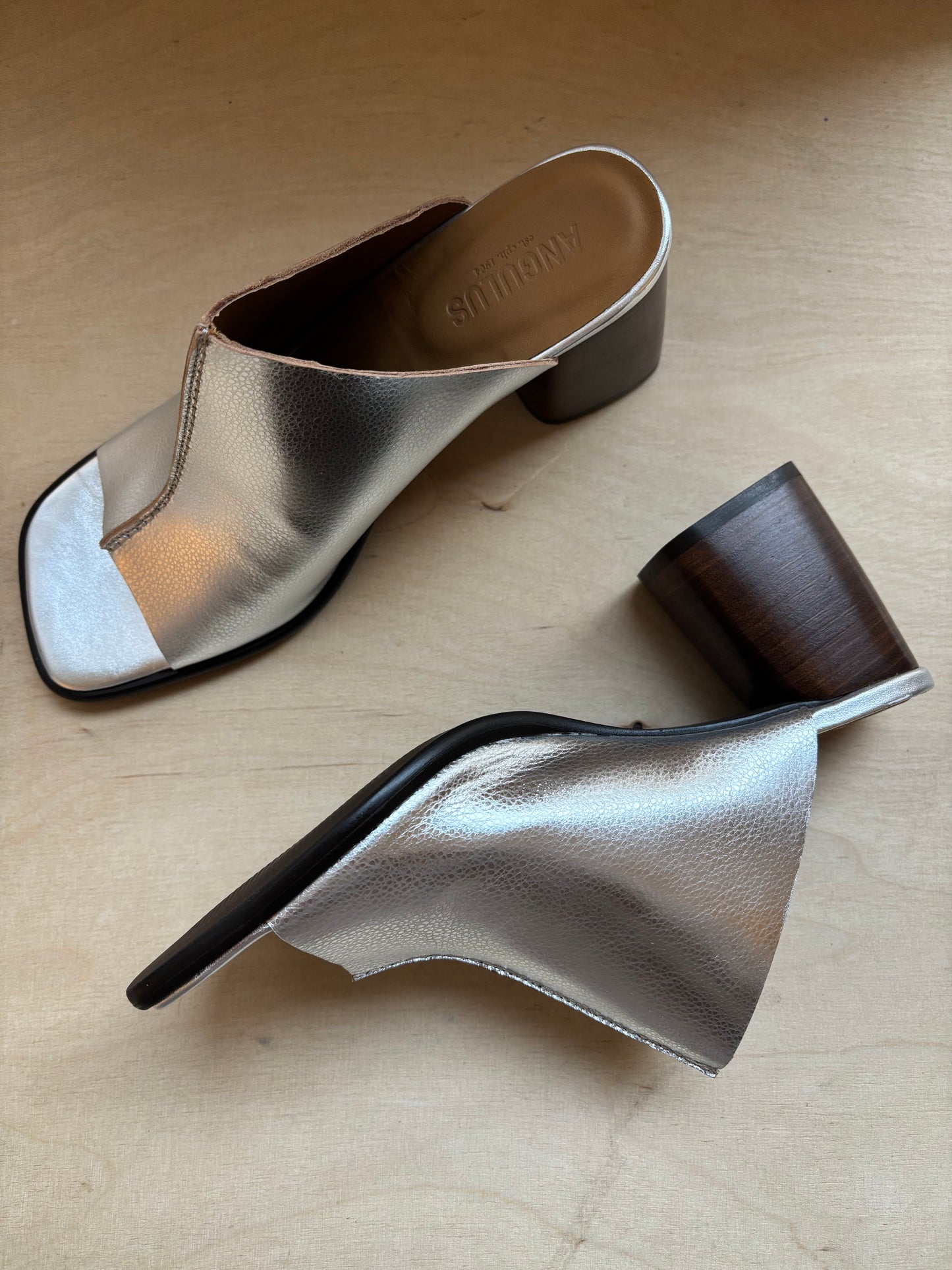 Angulus dames slip in sandaal zilver met hak